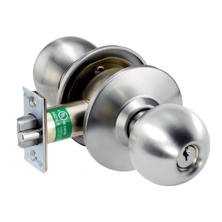 ARROW Grade 1 Storeroom Cylindrical Lock, Ball Knob, Conventional Cylinder Schlage C Keyway, Satin Stainle HK12-BB-630-CS